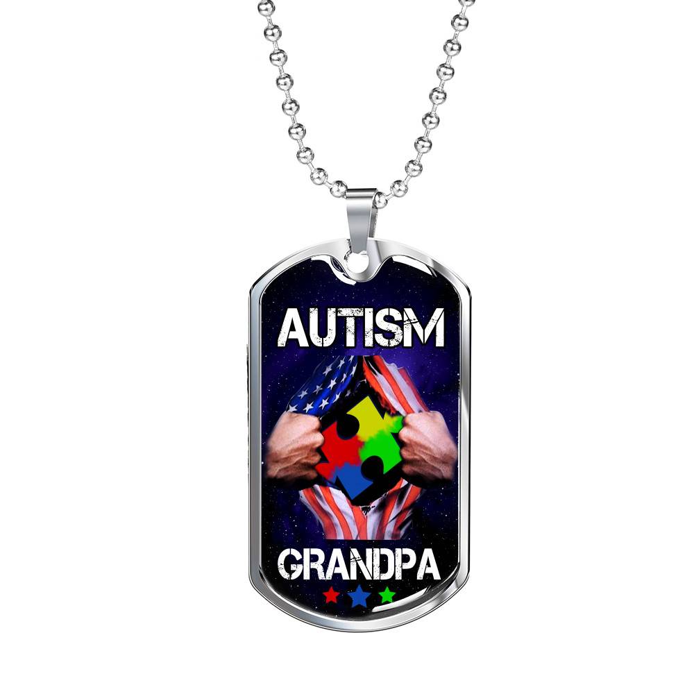 Autism Grandpa Dog Tag Pendant Necklace - Dog Tag (Silver)