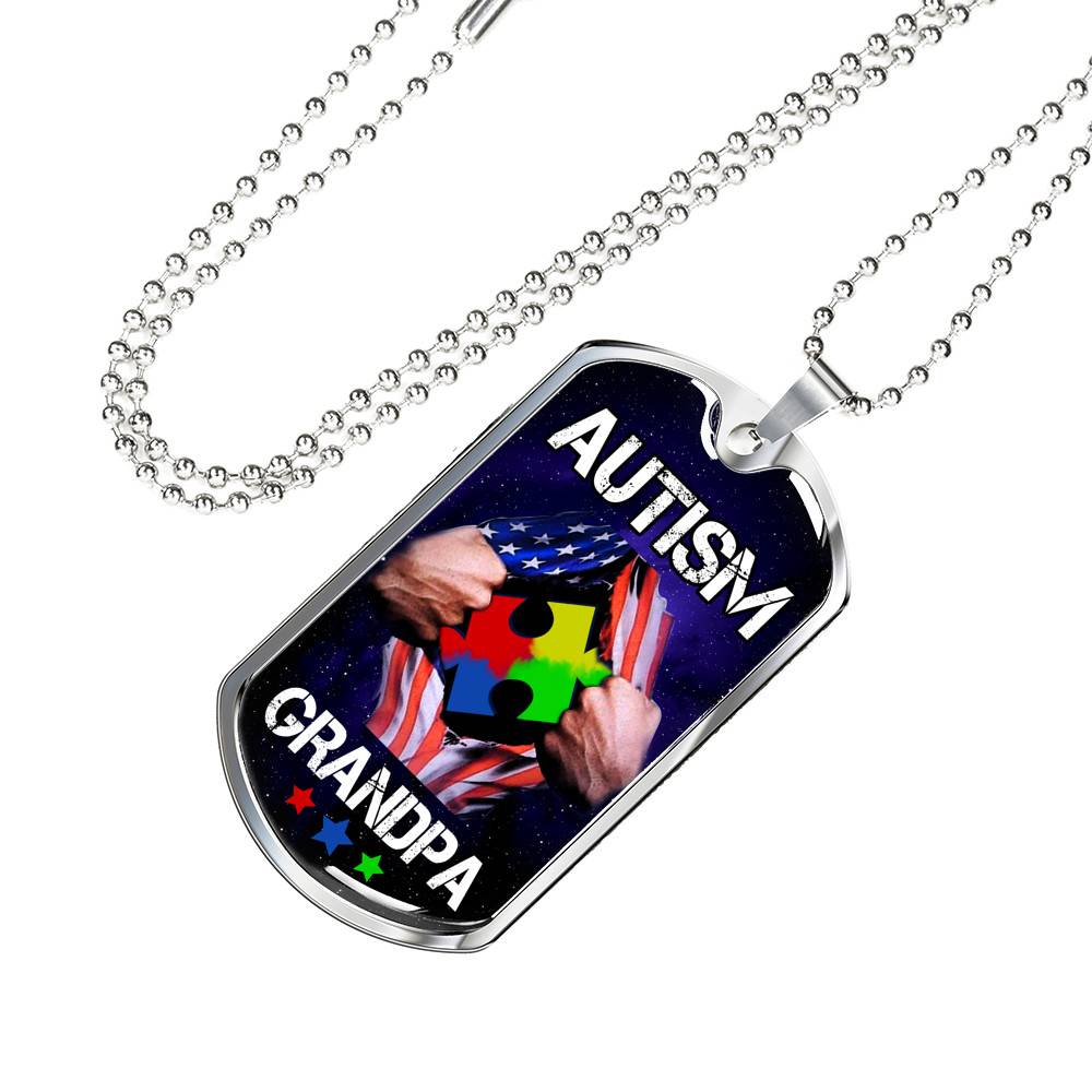 Autism Grandpa Dog Tag Pendant Necklace - Dog Tag (Silver)