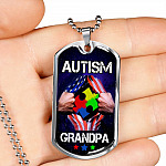 Autism Grandpa Dog Tag Pendant Necklace - Dog Tag (Silver)