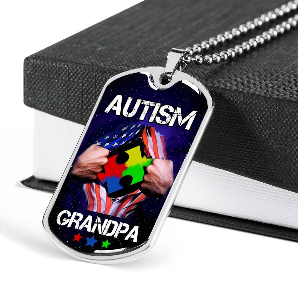 Autism Grandpa Dog Tag Pendant Necklace - Dog Tag (Silver)