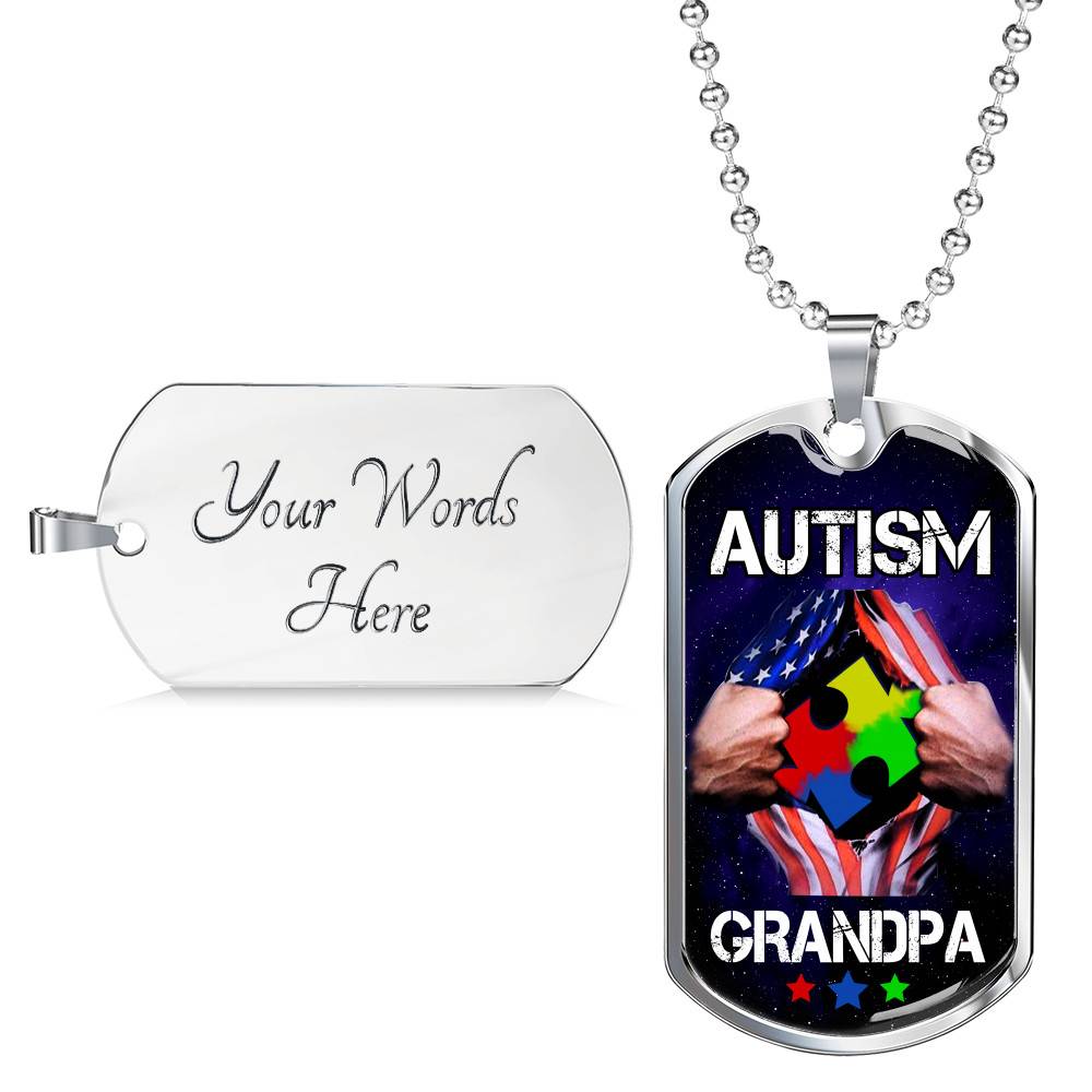 Autism Grandpa Dog Tag Pendant Necklace - Dog Tag (Silver)