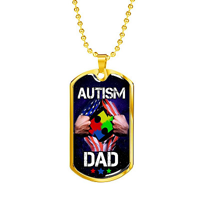 Autism Dad Dog Tag Pendant Necklace - Dog Tag (Gold Plated)