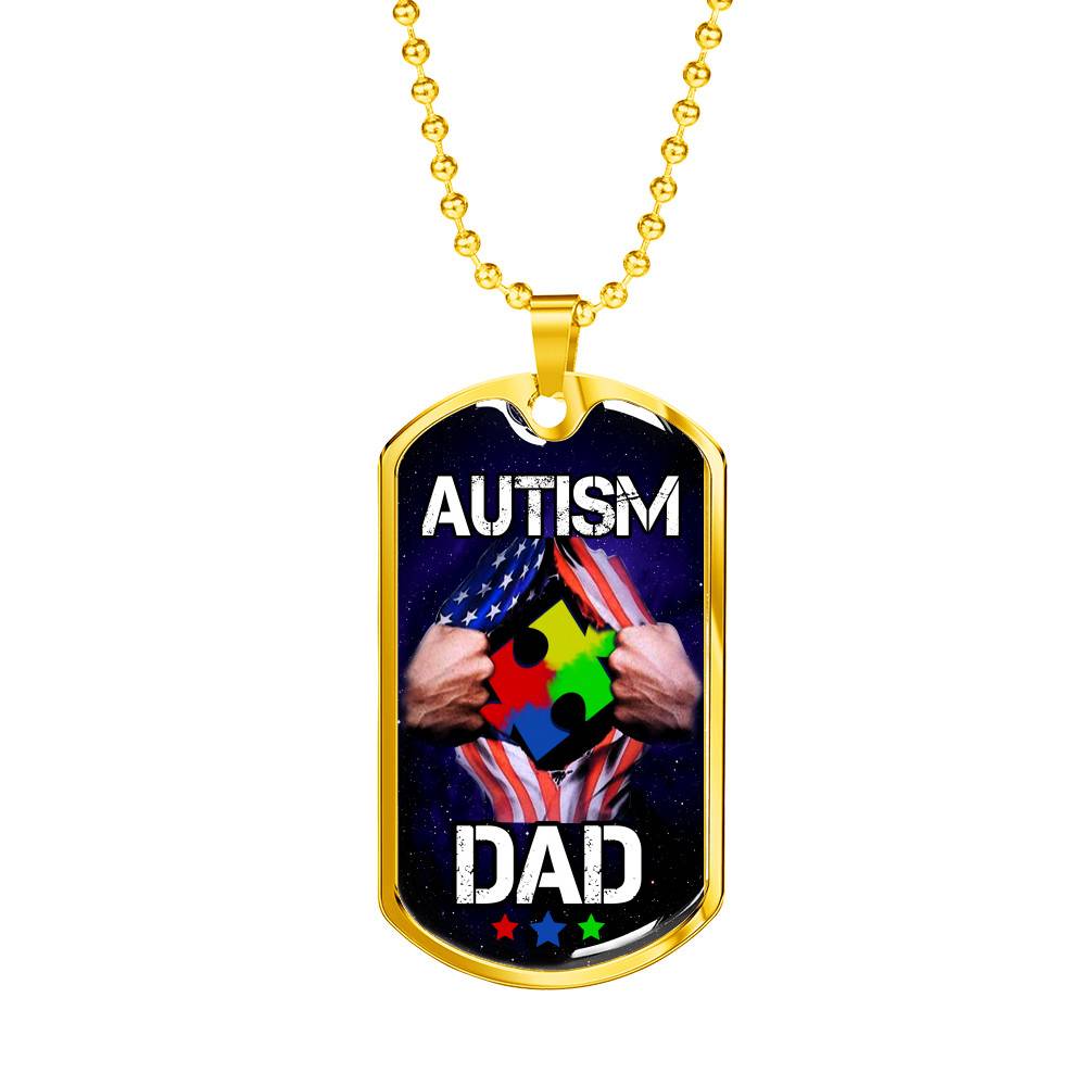 Autism Dad Dog Tag Pendant Necklace - Dog Tag (Gold Plated)