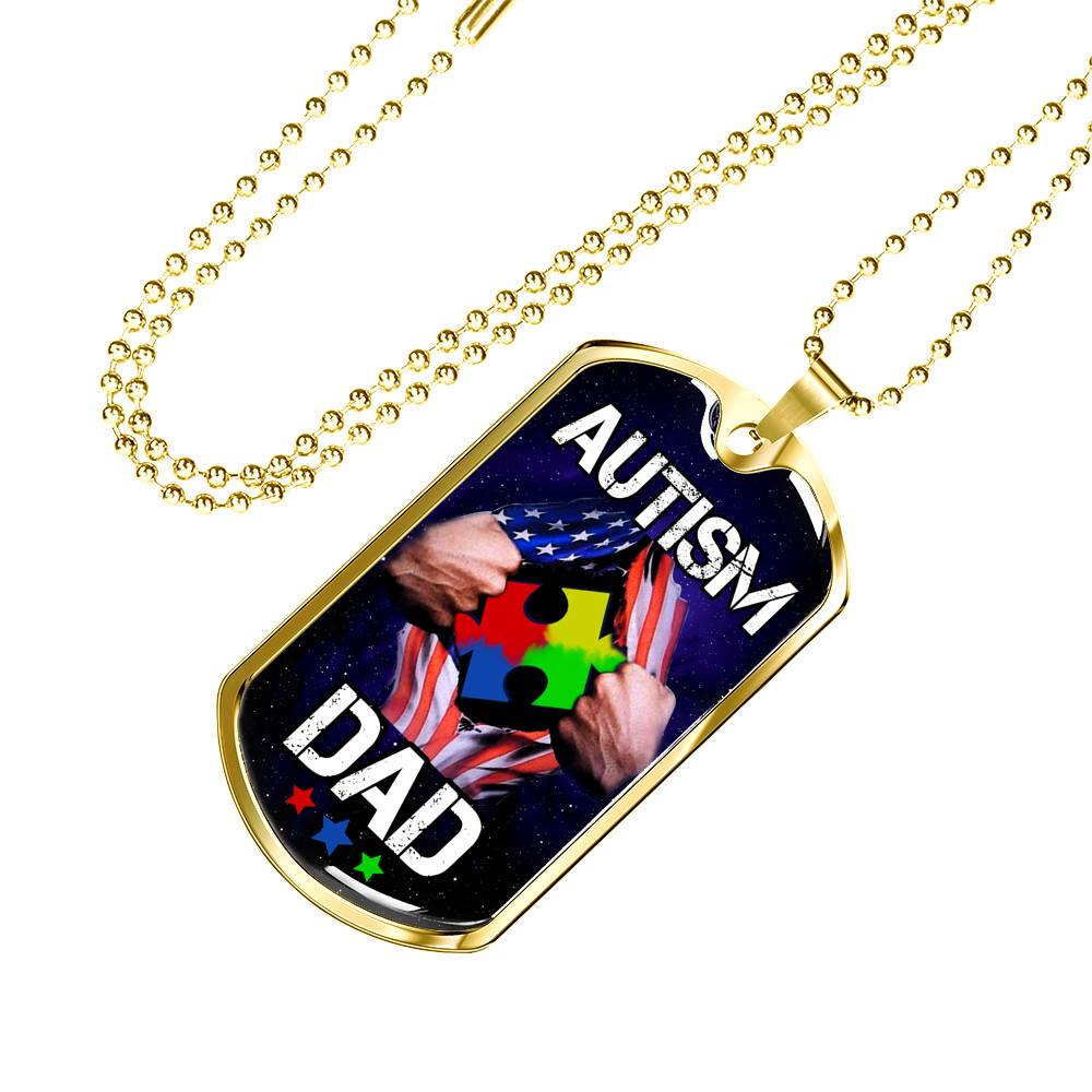 Autism Dad Dog Tag Pendant Necklace - Dog Tag (Gold Plated)