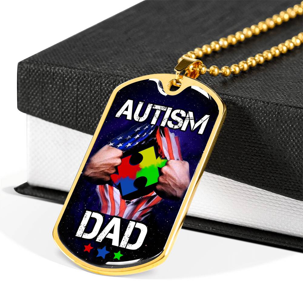 Autism Dad Dog Tag Pendant Necklace - Dog Tag (Gold Plated)