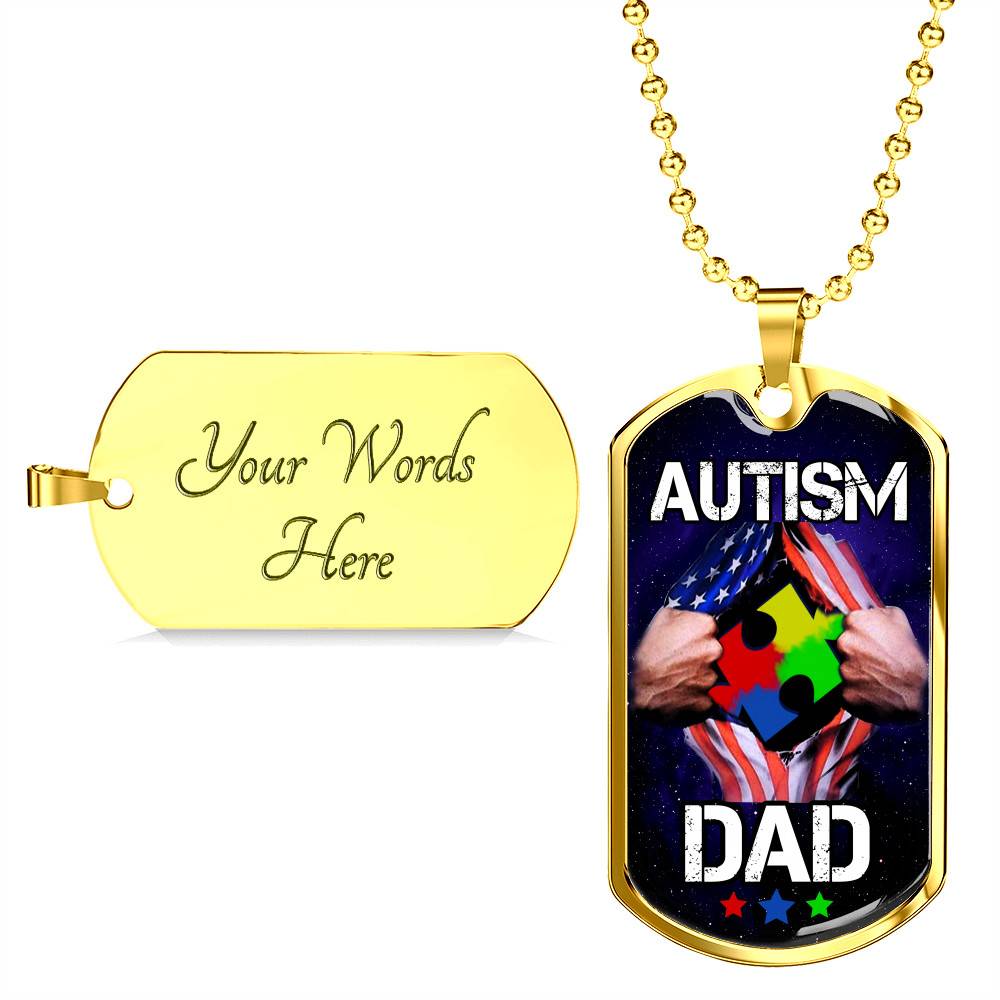 Autism Dad Dog Tag Pendant Necklace - Dog Tag (Gold Plated)