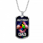 Autism Dad Dog Tag Pendant Necklace - Dog Tag (Silver)