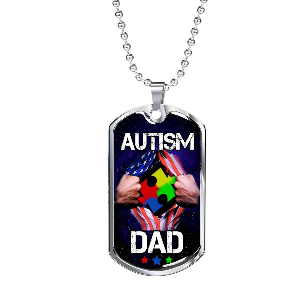Autism Dad Dog Tag Pendant Necklace - Dog Tag (Silver)