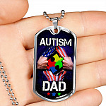Autism Dad Dog Tag Pendant Necklace - Dog Tag (Silver)