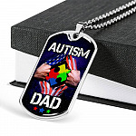 Autism Dad Dog Tag Pendant Necklace - Dog Tag (Silver)