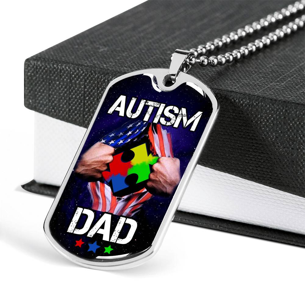 Autism Dad Dog Tag Pendant Necklace - Dog Tag (Silver)