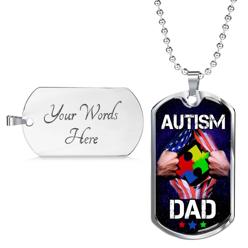 Autism Dad Dog Tag Pendant Necklace - Dog Tag (Silver)