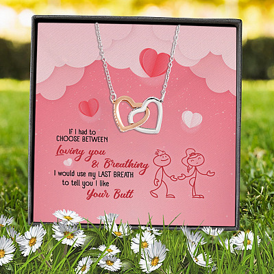 Alternative view of If I Had to Choose Between Loving You and Breathing Would Tell You I Like Your Butt Interlocking Hearts Pendant Necklace