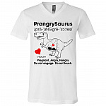 Prangrysaurus Pregnant Angry Hu V-Neck, White, V-Neck T-Shirt