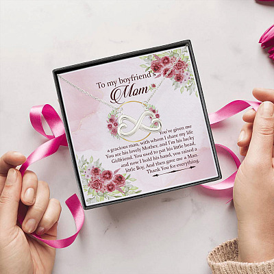Alternative view of To My Boyfriend's Mom You've Given Me A Gracious Man With Whom I Share My Life Infinity Heart Pendant Necklace