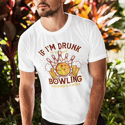 Alternative view of Vintage If I'm Drunk It's My Bowling Friend's Fault Beer Bright T-shirt - V-neck - Funny Bowler Gift Shirt