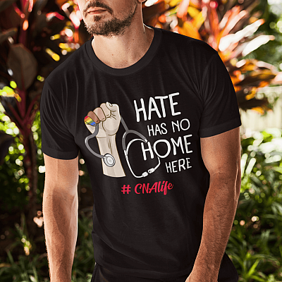 Alternative view of CNA Life Hate Has No Home Here Strong Nurse Life T-shirt - V-neck - Social Justice Shirt