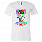 Autism Awareness Rose Accept Understand Love T-Shirt - V-Neck Tee - Autism Awareness Shirt, White, V-Neck T-Shirt