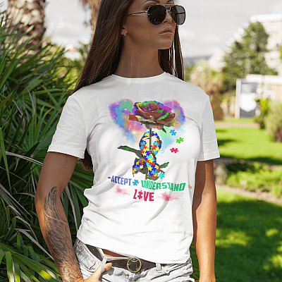 Alternative view of Autism Awareness Rose Accept Understand Love T-Shirt - V-Neck Tee - Autism Awareness Shirt