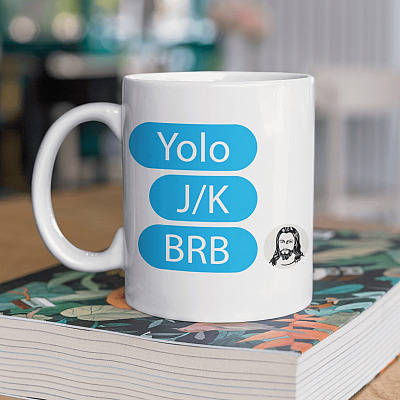 Alternative view of Jesus Easter Yolo JK BRB Texting Ceramic Coffee Mug - Beer Stein - Water Bottle - Color Changing Mug