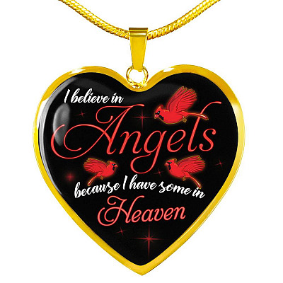 I Believe In Angels Because I Have Some In Heaven Red Cardinal Heart Pendant Necklace - Heart Luxury Necklace (Gold Plated)