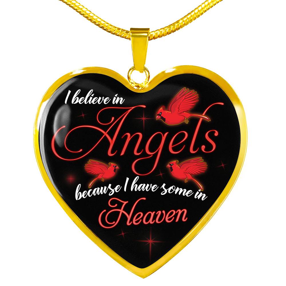 I Believe In Angels Because I Have Some In Heaven Red Cardinal Heart Pendant Necklace - Heart Luxury Necklace (Gold Plated)