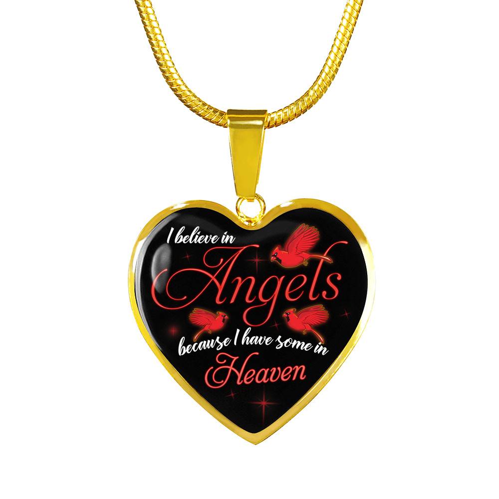 I Believe In Angels Because I Have Some In Heaven Red Cardinal Heart Pendant Necklace - Heart Luxury Necklace (Gold Plated)