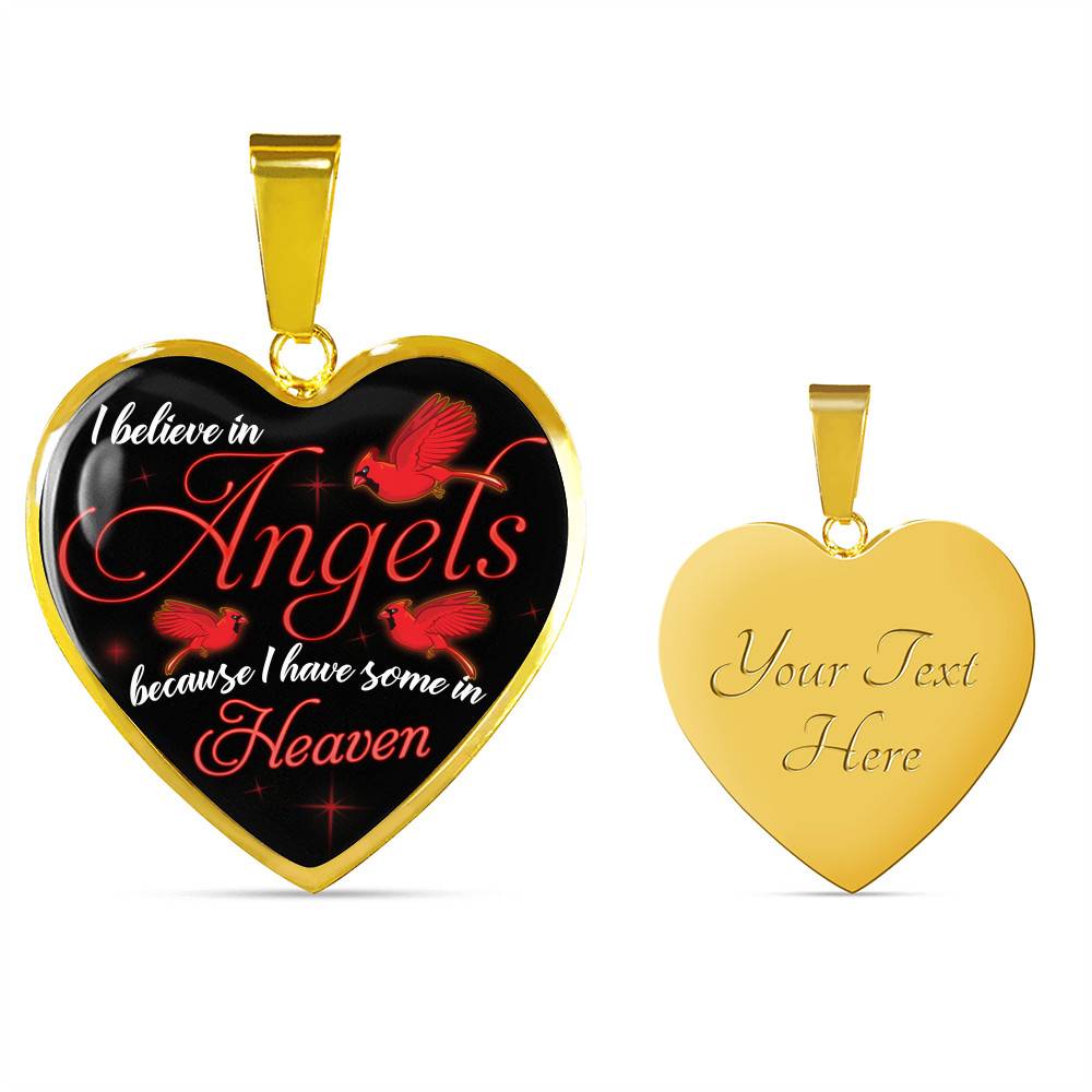 I Believe In Angels Because I Have Some In Heaven Red Cardinal Heart Pendant Necklace - Heart Luxury Necklace (Gold Plated)