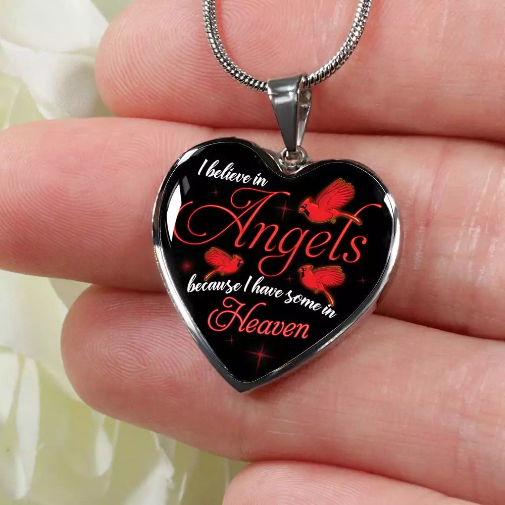 I Believe In Angels Because I Have Some In Heaven Red Cardinal Heart Pendant Necklace - Heart Luxury Necklace (Silver)