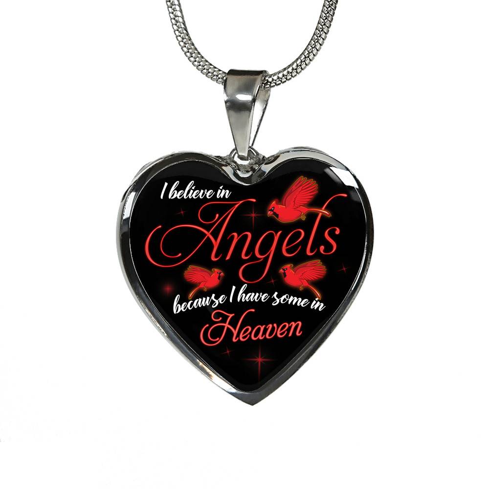 I Believe In Angels Because I Have Some In Heaven Red Cardinal Heart Pendant Necklace - Heart Luxury Necklace (Silver)