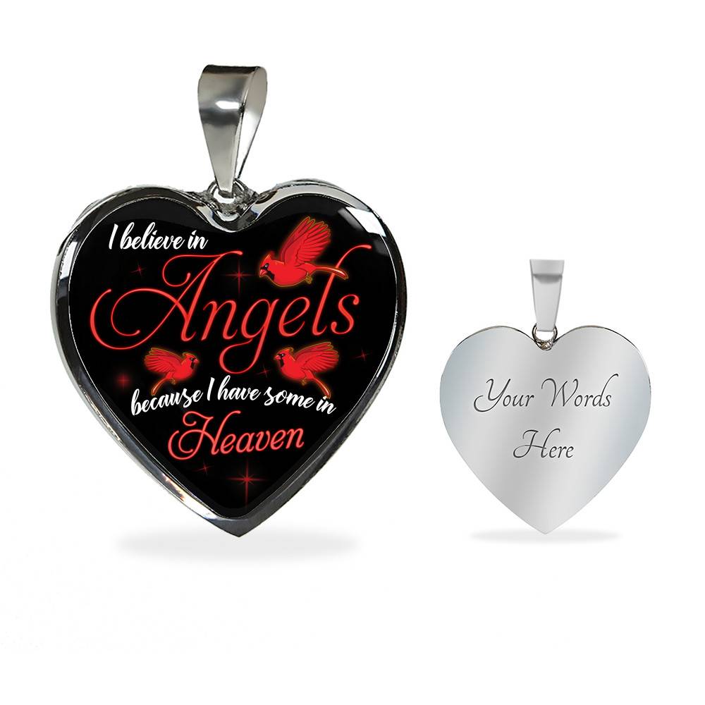 I Believe In Angels Because I Have Some In Heaven Red Cardinal Heart Pendant Necklace - Heart Luxury Necklace (Silver)