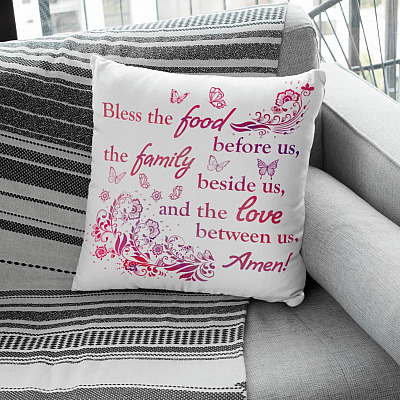 Bless The Food Before Us Throw Pillow - Decorative Pillow - Indoor Outdoor Cushion - Sofa Home Decor