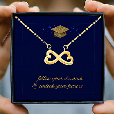 Happy Graduation Senior 2021 Follow Your Dreams And Unlock Your Future Infinity Heart Pendant Necklace Gift