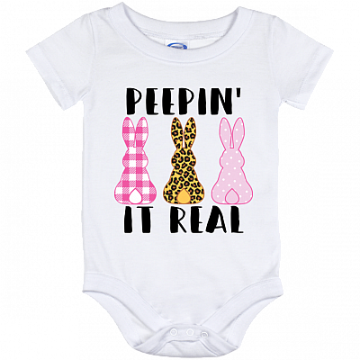 Peepin' It Real Bunnies Baby Onesie - Baby Infant Bodysuit, White, Baby Onesie - 12 Month