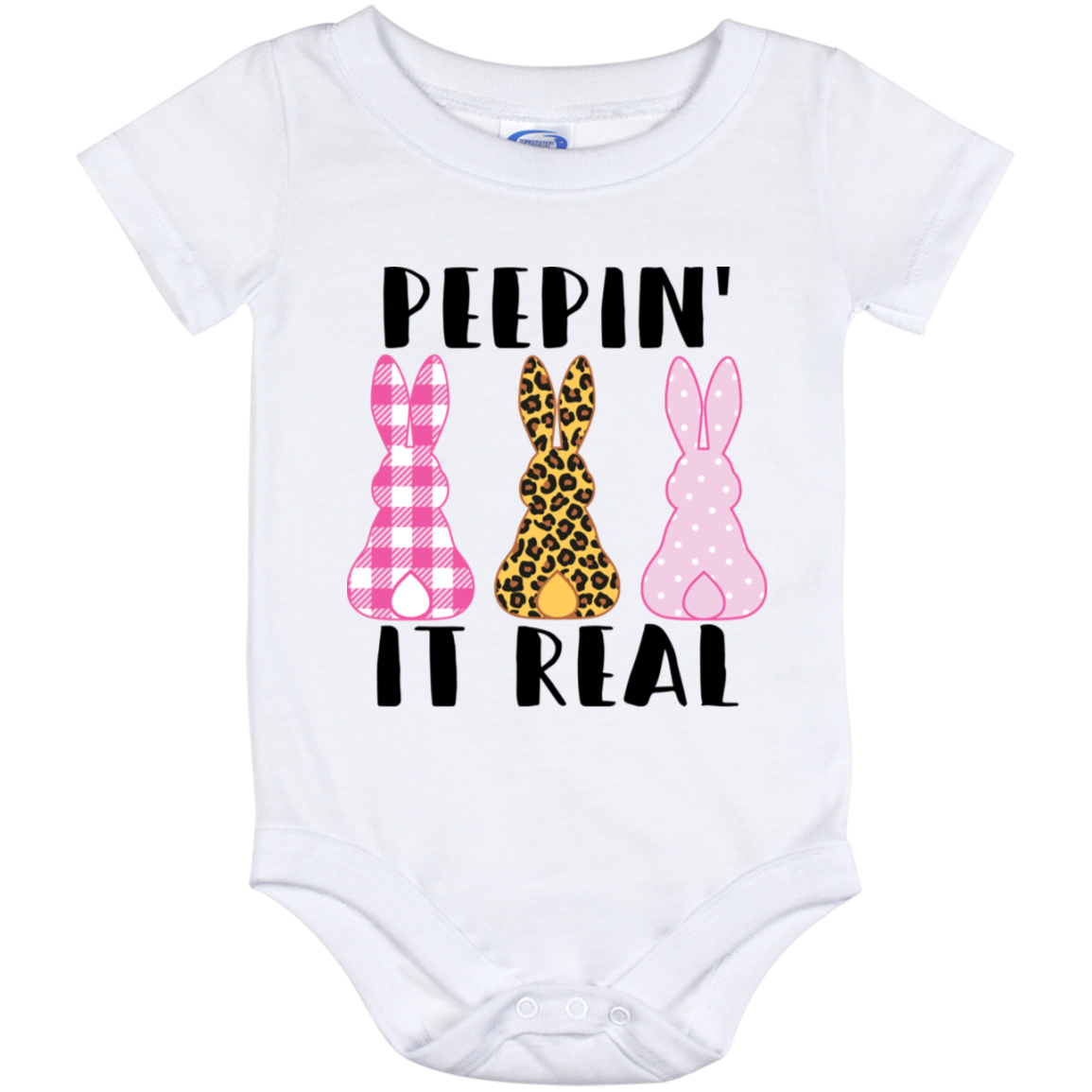 Peepin' It Real Bunnies Baby Onesie - Baby Infant Bodysuit, White, Baby Onesie - 12 Month