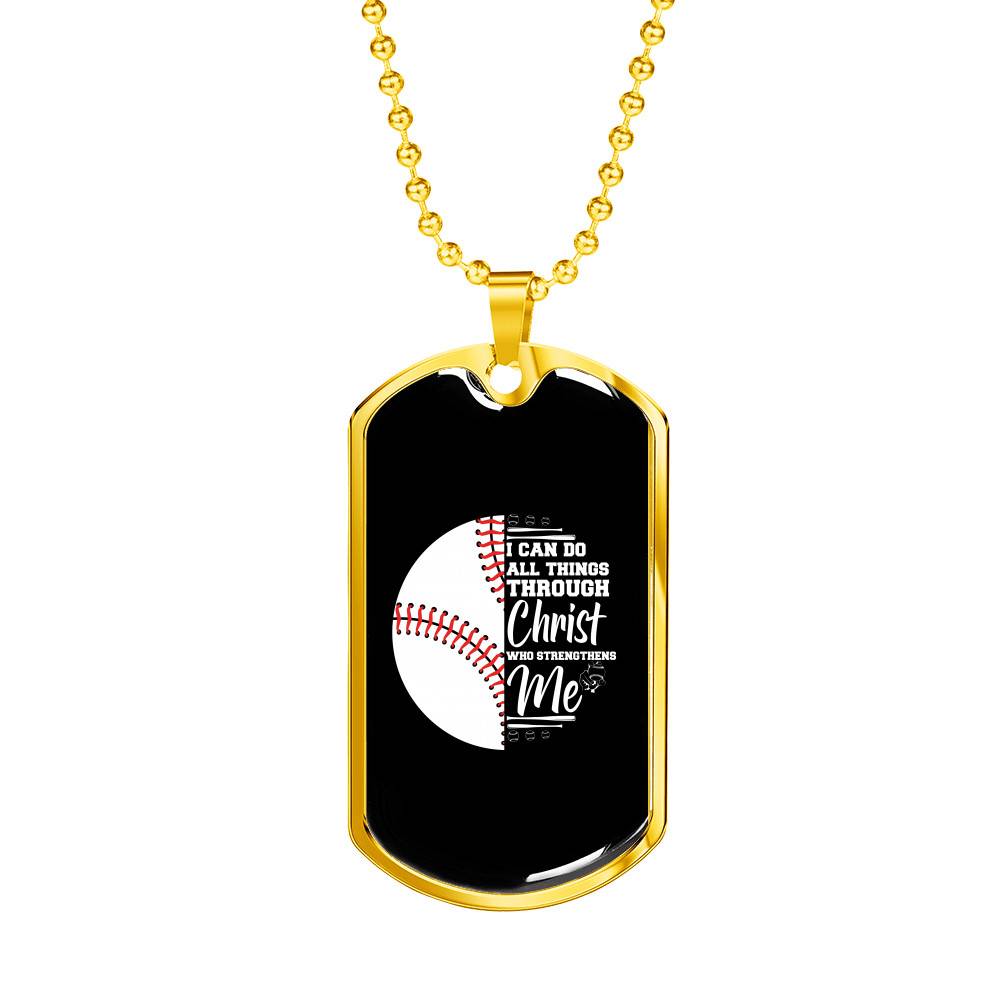 I Can Do All Thing Through Christ Who Strengthens Me Baseball Dog Tag Pendant Necklace - Dog Tag (Gold Plated)