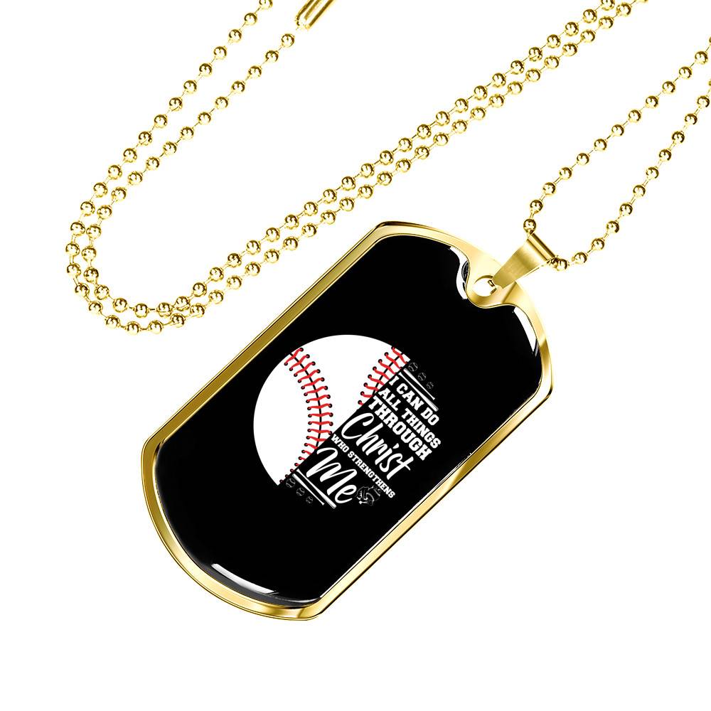 I Can Do All Thing Through Christ Who Strengthens Me Baseball Dog Tag Pendant Necklace - Dog Tag (Gold Plated)