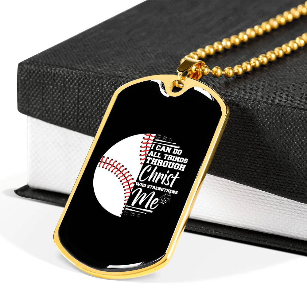 I Can Do All Thing Through Christ Who Strengthens Me Baseball Dog Tag Pendant Necklace - Dog Tag (Gold Plated)