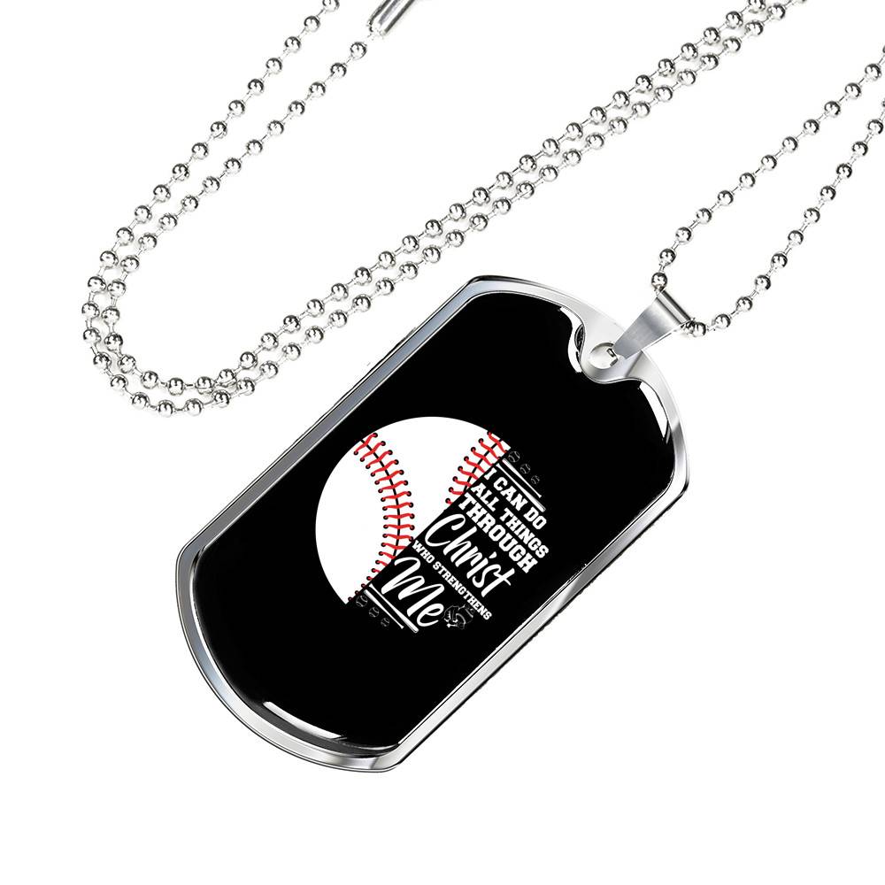 I Can Do All Thing Through Christ Who Strengthens Me Baseball Dog Tag Pendant Necklace - Dog Tag (Silver)