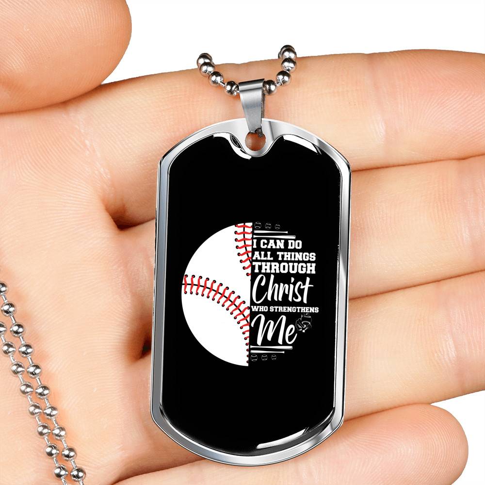 I Can Do All Thing Through Christ Who Strengthens Me Baseball Dog Tag Pendant Necklace - Dog Tag (Silver)