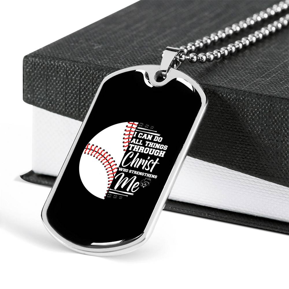 I Can Do All Thing Through Christ Who Strengthens Me Baseball Dog Tag Pendant Necklace - Dog Tag (Silver)
