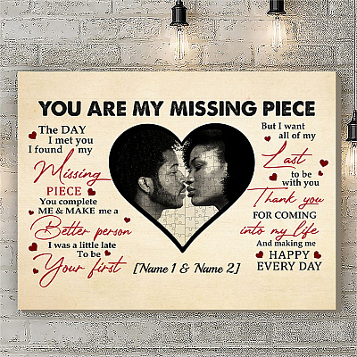 Alternative view of Personalized You Are My Missing Piece Black Couple Gallery Wrapped Framed Canvas Prints - Unframed Poster