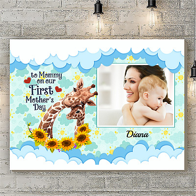 Alternative view of Personalized Custom Photo Giraffe To Mommy On Our First Mother's Day Framed Canvas - Unframed Poster
