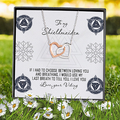 Alternative view of To My Shieldmaiden I Would Use Last Breath To Tell I Love You Interlocking Hearts Pendant Necklace