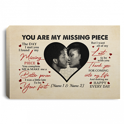 Personalized You Are My Missing Piece Black Couple Gallery Wrapped Framed Canvas Prints - Unframed Poster, White, 0.75'' Framed Canvas