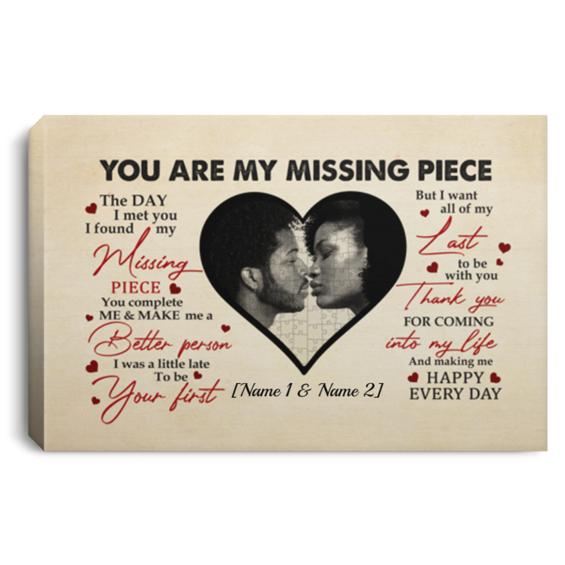 Personalized You Are My Missing Piece Black Couple Gallery Wrapped Framed Canvas Prints - Unframed Poster, White, 0.75'' Framed Canvas