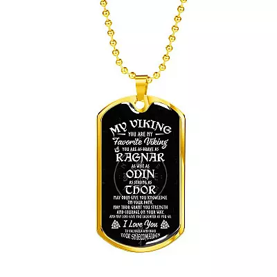 My Viking You Are My Favorite Viking You Are as Brave as Rag-nar Wise as Odin Dog Tag Pendant Necklace - Dog Tag (Gold Plated)