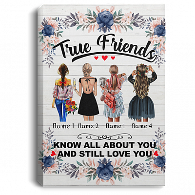 Personalized True Friends Know All About You and Still Love You Framed Canvas - Gift for Bff Unframed Poster, White, 0.75'' Framed Canvas