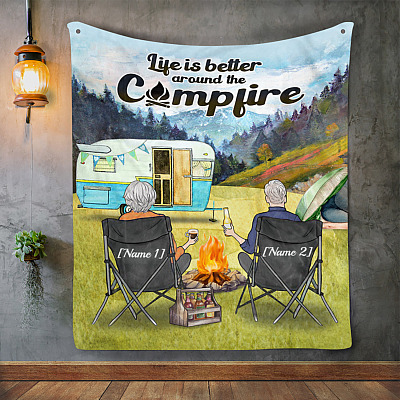 Alternative view of Personalized Life Is Better Around The Campfire Camping Couple Fleece Blanket - Sherpa Blanket - Woven Blanket