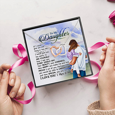 Alternative view of To My Daughter If I Could Give You One Thing In This Life Love Dad Joined Interlocking Hearts Necklace